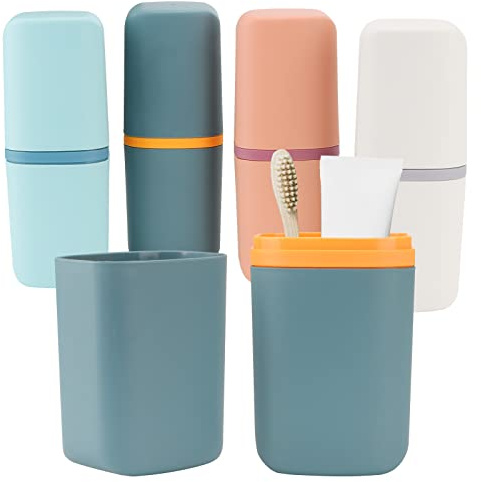 PINGEUI Lot de 4 Boite Brosse a Dent Voyage pour Brosse à Dents et Dentifrice, Plastique Housse de Voyage, Dents pour randonnée, Voyage d'affaires, Maison, Bleu, Bleu Clair, Rose, Gris