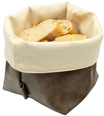 Cestino per il pane in pelle PU e cotone, con cuciture decorative, lavabile, igienico, effetto pelle, per la conservazione di pane e panini, per la gastronomia o a casa