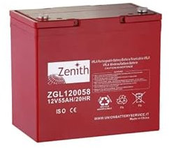 BATTERIA SERVIZI AGM ZENITH CAMPER NAUTICA GIOCHI TELEFONIA SISTEMI DI ALLARME 12 V 55 AH 229x138x210 MM