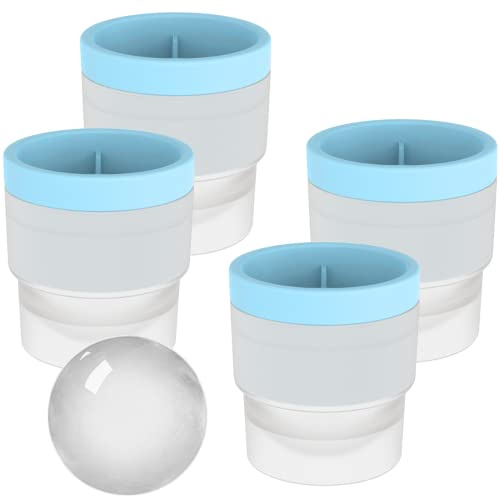 DAPOWER Ice Ball Maker Mold - Set of 4, Round Ice Cube Mold, 2.4 Inch Sphere Ice Cubes for Whiskey, Cocktails, Bourbon (4, Blue)