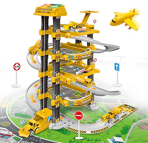 Xwin Sportseries Spiral Parking Garage Toy Set for Kids, 4-Story Parking Lot Playset Preschool Car Games Toys for Kids Vehicle Playsets Race Car Ramp Track Toy for 5 6 7 Year Old