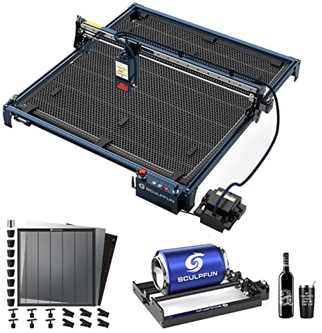 SCULPFUN S30 Ultra 33 W lasergravyrmaskin, laserskärare med 600 x 600 mm laser honeycomb arbetsbord, laser rotationsrulle, 600 x 600 mm arbetsområde, 42-bitars stegmotor laserfräs för stor modell