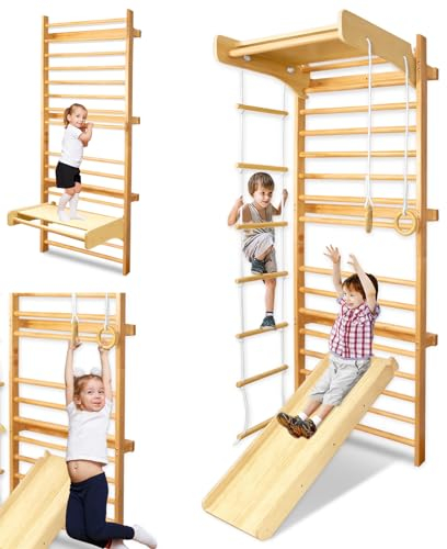 LZQ Turnwand Klettergerüst Sprossenwand für Erwachsene & Kinder,klettergerüst Kinder Indoor, kletterwand kinderzimmer Holz, Sportgeräte ab 2 Jahre