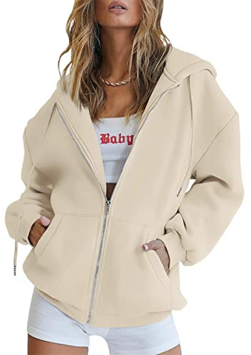 Timuspo Sweat à capuche pour femmes, long, surdimensionné, avec fermeture éclair, pour l’automne et l’hiver