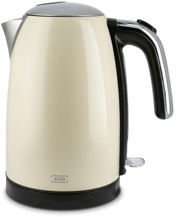KHG Wasserkocher WK-1714 CE Creme Beige 1,7 Liter 2200 Watt, Retro Look, Abschaltautomatik, herausnehmbarer Kalkfilter, Trockengehschutz, Kontrollleuchte am Schalter, 360° Sockel, präziser Ausgießer