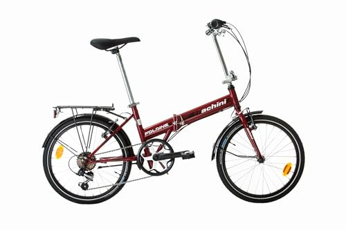 Multibrand Bachini Folding Vélo Pliant Classique 20 Pouces, 6 Vitesses, Frein V-Brake, Garde-Boue, Sonnette, pour Adultes et Adolescents, Convient pour 155–185 cm (Rouge avec Blanc et Noir)