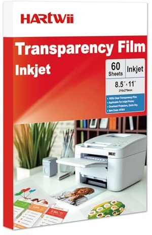 Hartwii Inkjet Transparency Film 5Mil 60 Sheets 100% Clear Overhead Projector Film for Inkjet Printers 8.5x11 Inches Thicker Acetate Sheets Clear Transparent Paper for Overhead & Screen Printing