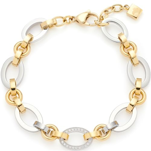 Leonardo Jewels Lena 023403 Bracelet bicolore à maillons en acier inoxydable avec pierres en oxyde de zirconium Longueur 19-21 cm Bijou cadeau pour femme, Eine Grösse, Acier inoxydable, Pas de gemme