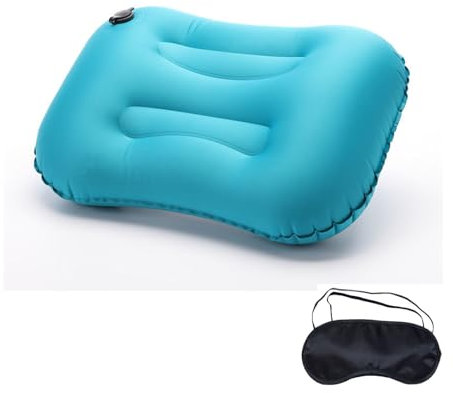 1 Camping Pillow and 1 Eye Mask, Inflatable Pillow, Inflatable Pillows for Camping, Blow Up Pillow, Inflatable Travel Pillow, for Neck & Lumbar Support for Hiking, Camping, Traveling, Lake Blue