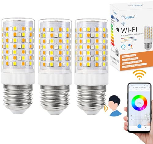 I-SHUNFA E27 RGB Led Smart Glühbirne, Farbwechsel mit Musiksynchronisation Lampen, 10W,12 Szenen, 16 Millionen DIY-Farben, WiFi LED Smart birne Funktionieren mit Alexa Heim-App（3 Stück）
