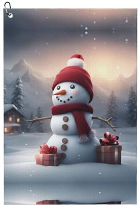 SSIMOO Serviette de golf à usage général, motif bonhomme de neige, accessoire de golf personnalisé pour homme, absorbant et polyvalent