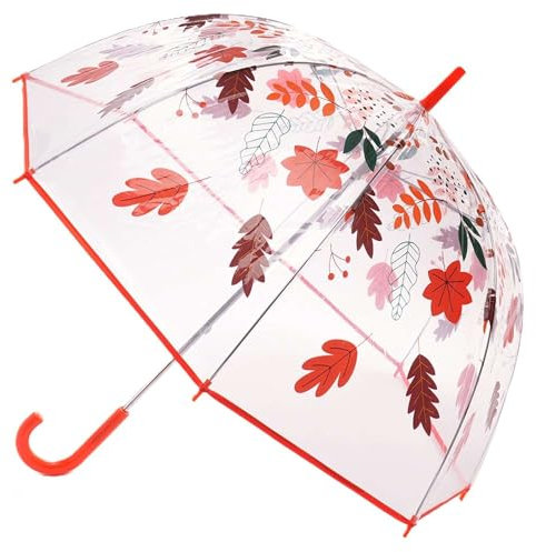 Thingimijigs Ladies Transparent Dome Umbrella - Red Autumn Leaves Design
