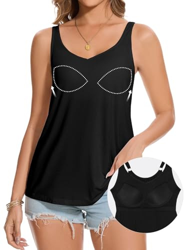 Joyshaper Débardeur pour femme avec soutien-gorge intégré - Pour l'été - Décontracté - Coupe ample - Sans manches - T-shirt basique, M