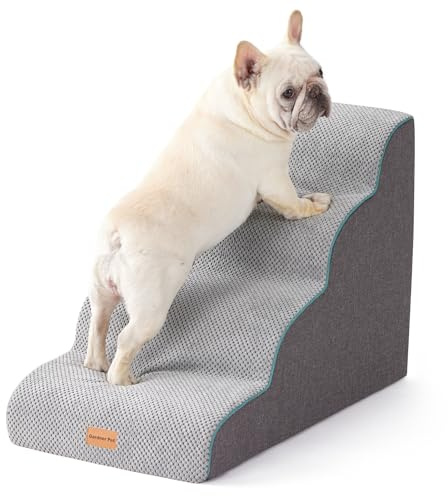 Gardner Pet Dog Stairs for Small Dogs 19.7 H, Curved 4-Step Pet Stairs, Dog Steps for High Bed (18-24 in), Couch with Durable Non-Slip Waterproof Fabric Cover and CertiPUR-US Certified Foam