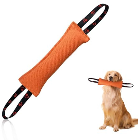 YFaith Mordedor Perro, 30 cm Embutido de Manguera, Salchicha Mordida para Perros Naranja, con Correa de Mano, Juguete para Remolcar Perros, para Entretenimiento Canino, Tira y Afloja