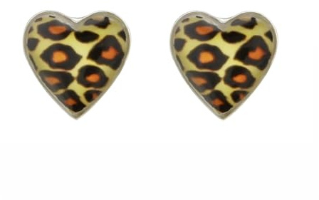 Zenvie Orecchini a perno in argento Sterling con motivo leopardato a forma di cuore, confezione regalo, 7 mm x 6 mm