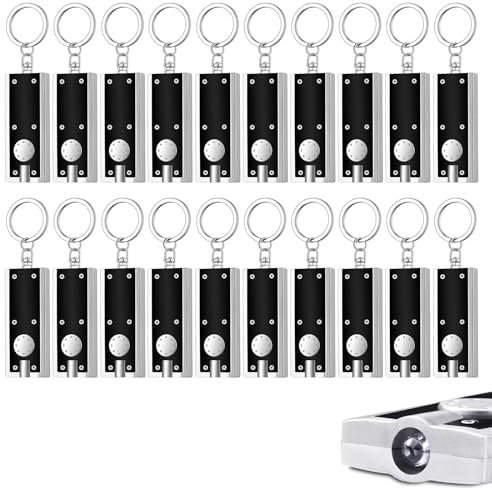 20Pcs Mini LED Keychain Flashlight, Black Mini Square LED Keychain, Light 12 Lumen Portable Bright Battery Powered Key Ring Torch for Outdoor Camping Hiking and Emergency Lighting[Energy Class A]