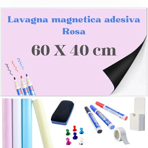 MITHREEL Lavagna Magnetica Colorata Adesiva – Pellicola Cancellabile a Secco, Lavagna Magnetica da Parete per Casa, Ufficio e Scuola – Beige, Rosa e Azzurro Pastello (ROSA 60 X 40 cm)