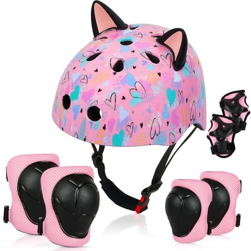 Unicorn Castle Kinderhelm 8-14 Jahre Kinder Fahrradhelm für Mädchen, Verstellbar Kinder Protektoren Schutzausrüstung Knieschützer Set