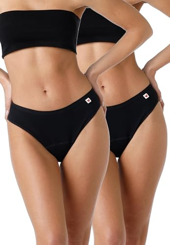 Lovable Slip da Ciclo Mestruale in Cotone Elasticizzato – Flusso Medio | Intimo Mestruale Lavabile, Riutilizzabile e Anti-Perdite | Bi-Pack Donna x2, Nero, S