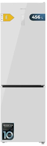 Cecotec Frigorifero Combinato 456L No Frost Bolero CoolMarket Combi 456 White Glass E. Altezza 201cmx59,5cm Larghezza, MAX INSIDE con VIP Tech, Compressore Inverter Plus, Basso Consumo, Ripiani Vetro