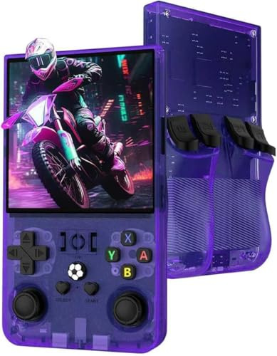 R36MAX - Console da gioco retrò, schermo IPS da 4,0 pollici, memoria 128 GB, 22.000 giochi preinstallati, batteria da 4000 mAh, console portatile per bambini - Viola