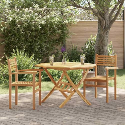 Holamys trädgårdsstaplingsstolar set om 2, teak massivt trä, brun matt, 55,5 x 55,5 x 90 cm, stapelbara, ergonomiska armstöd, för balkong, terrass och utomhusbruk