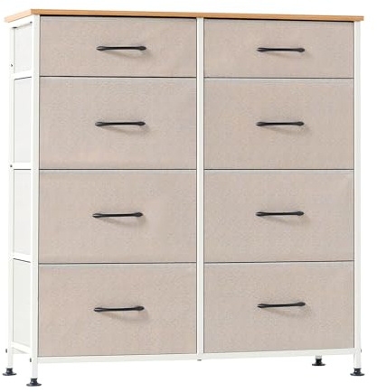 8-Drawer Fabric Chest of Drawers for Bedroom with Sturdy Metal Frame, Beige