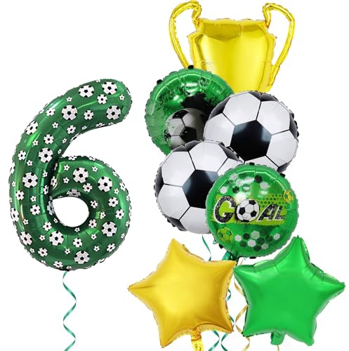 8 Pezzi Decorazione per Compleanno a Tema Calcio 6 Anni per Ragazzo, Palloncino Calcio 6° Compleanno Verde, Palloncino per Festa Calcio, Palloncino in Mylar Verde per Decorazione Compleanno Bambini