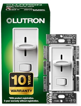 Lutron Skylark LED+ Dimmer Switch for Dimmable LED, Lutron Dimmer Switch For Halogen and Incandescent Bulbs, 150W/Single-Pole or 3-Way, SCL-153P-WH, White