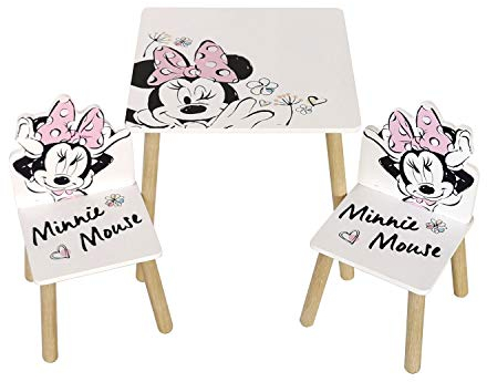 ARDITEX – Tisch- und 2 Stuhl-Set aus Holz für Kinder Offizielle Lizenz Minnie Mouse – Tisch 50x50x44 cm/Stuhl 26,5x26,5x50 cm – Pastellrosa – Ideal zum Spielen, Malen und Basteln