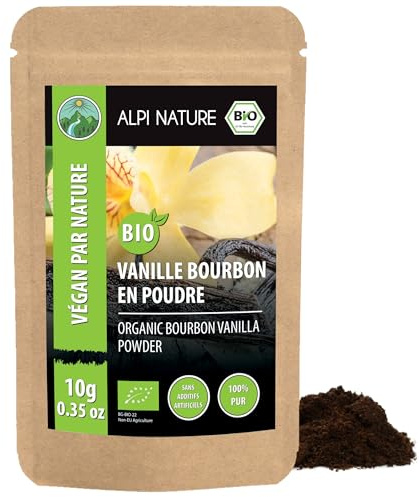 Ekologisk bourbon vanilj (10 g), ekologiskt mald vanilj, vanilj från bourbon-strängar från kontrollerad ekologisk odling, 100 % ren och naturlig