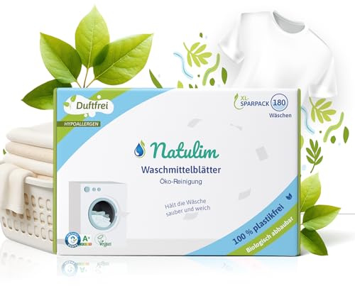 Natulim Laundry Detergent Strips – 180 Loads – Eco-Friendly & Biodegradable Laundry Sheets – Hypoallergenic, Zero Waste, Plastic-Free – Unscented Natural Detergent Sheets for Sensitive Skin