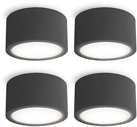 SSC-LUXon CELI-X Decken Aufbauspot flach 4 Stück inkl. LED Leuchtmittel GX53 - Deckenspot anthrazit rund neutralweiß 5W 230V