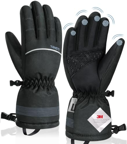 TANSTC Handschuhe Herren Damen Winterhandschuhe Winter Warm Skihandschuhe Thermohandschuhe Dicke wasserdichte Winterhandschuhe Touchscreen Fahrradhandschuhe Schneehandschuhe, Schwarz L