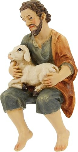 FADEDA Pastore con pecora, seduto/altezza: 9 cm/dipinta a mano/personaggi del presepe fedeli ai dettagli, decorazione della tavola di Natale accessori presepe