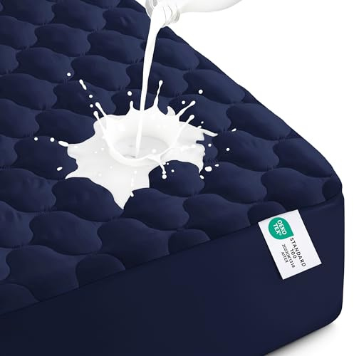 Utopia Bedding Protector de colchón Impermeable, Protector de colchón Queen, Funda Acolchada Ajustable Que se estira hasta 16 Pulgadas de Profundidad (Azul Marino)
