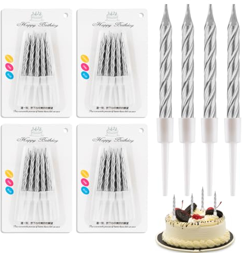 40 Pezzi Candeline Compleanno, Candele per Torta a Spirale Mini Metallico Candeline Compleanno con Supporti per Nuziale La Festa di Compleanno Decorazione della Torta Forniture