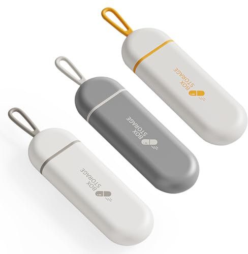 OFIDUS Reise Pillen Organizer, 3 Teiliges Set, 3 Zellen, Tragbare Pillendose mit Silikon-Trageseil, Taschen-Pillendose mit Feuchtigkeitsbeständigem Streifen, Kleine Medikamentenbox (3 Farben)