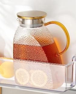 Bernstein Glaskaraffe mit Deckel, Glaskrug mit Deckel Wasserkrug mit Deckel Karaffe Glas Glaskanne Wasserkanne Karaffe mit Deckel Jug Pitcher Glaskaraffe Glaskrug Wasserkrug (Transparente, 1500 ML)