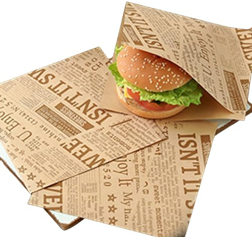 50 ark Deli-pappersblad, 18 x 18 cm matpåsar, hamburgerväska smörgåspåsar, pommes papper för korg, miljövänligt bakpapper, snackspåse
