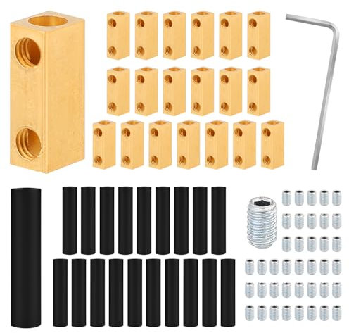 20pcs 8AWG Wire Connectors, 20Amp Wire Crimp Splicing Kit Quick Connection Terminal with Screws and Shrink Tubes Brass 8 AWG Wire Connector Nut Kit Yellow Circuit Terminals for Electronic Industry