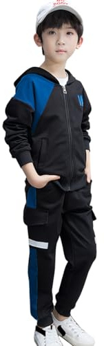 linboo Jungen Trainingsanzug Sport Set 2tlg Jogginganzug Freizeitanzug Sweat-jacke mit Kapuze + Sporthose Sport Anzug für Kinder, Blau, 146-152(Herstellergröße: 150)
