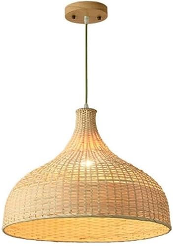 Décoration d'intérieur Rustique en Bambou - Luminaire Suspendu pour îlot de Cuisine, Panier Rond, dôme, en Osier - Lampe Suspendue en rotin côtier pour Salle à Manger, Restaurant, café, Salon de