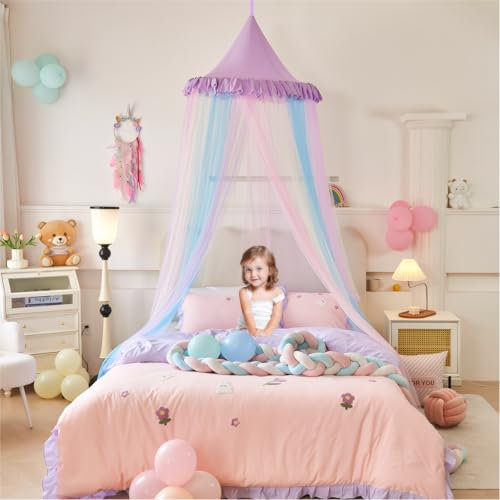 MC-Hotfire Betthimmel Mädchen – Regenbogen Baldachin fürs Babybett & Kinderzimmer, Hängendes Mückennetz Bett, Prinzessin Deko für Innen & Außen, ideal für Reisen & Zuhause, 65 x 270 x 1000 cm