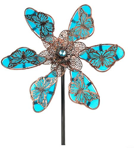 CWOQOCW Farfalla fluorescente mulino a vento in metallo giardino Wind Spinner incandescente notte decorazione artistica per cortile prato patio decorazione esterna