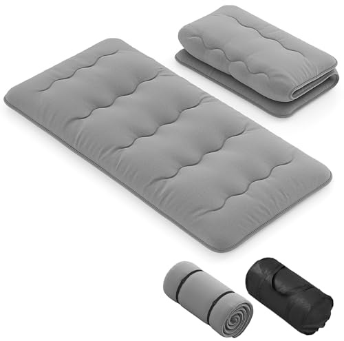 GIANTEX Colchón de Suelo Futón Japonés, Alfombrilla de Tatami Plegable y Portátil, Colchón Plegable con Bolsa de Transporte y Funda Extraíble (Gris, 90 x 200 cm)