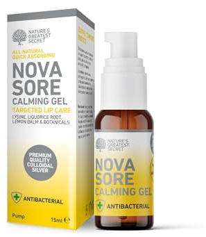 Nature’s Greatest Secret Nova Sore – Natural Lip Gel for Lip Sores, Sensitive, Irritated or Cracked Lips with Lysine, Colloidal Silver, Lemon Balm & Tea Tree | 15ml | Made in UK