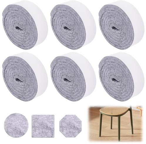 6 Rouleaux de Ruban de Feutre Autocollant, 2 x 100cm Feutrine Autocollante | 5 mm D'épaisseur Feutre Patin, Découpe Libre de Toute Taille Patin Feutres, Protège Vos Meubles Et Plancher en Bois(Gris)