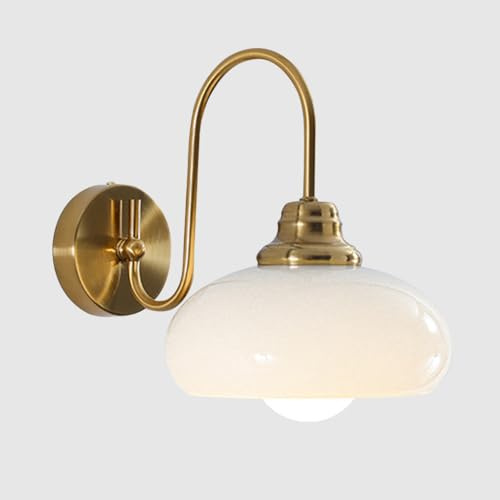 ZXQUEGF Vägglampa guld från mitten av århundradet, väggmonterad, inbyggd lampetter Väggbelysning med Mjölkvit glasskärm, Vägglampor inomhus i vardagsrummet